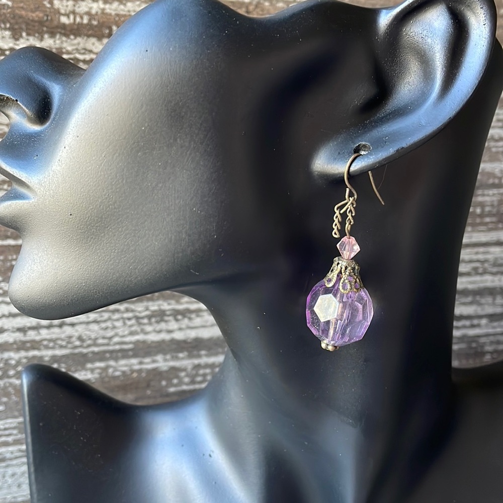 Vintage Purple Beaded Drop Earrings